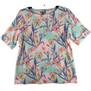 Style & Co Womens Plus 1X Floral Print Short Sleeve Tee Garde Party CMB Lightwei